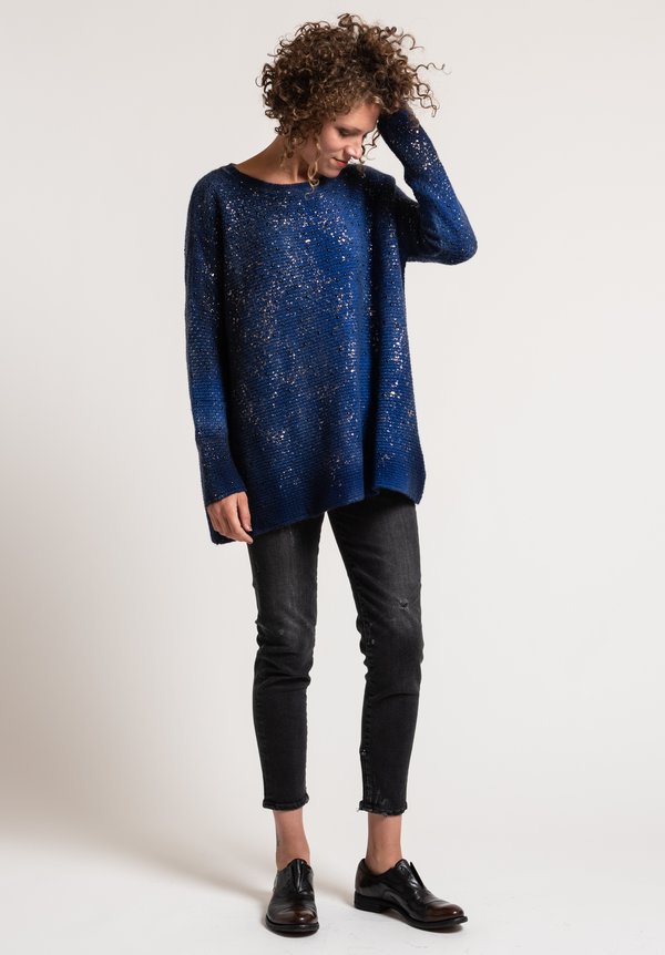 Avant Toi Studded & Speckled Metallic Sweater in Black/ China	