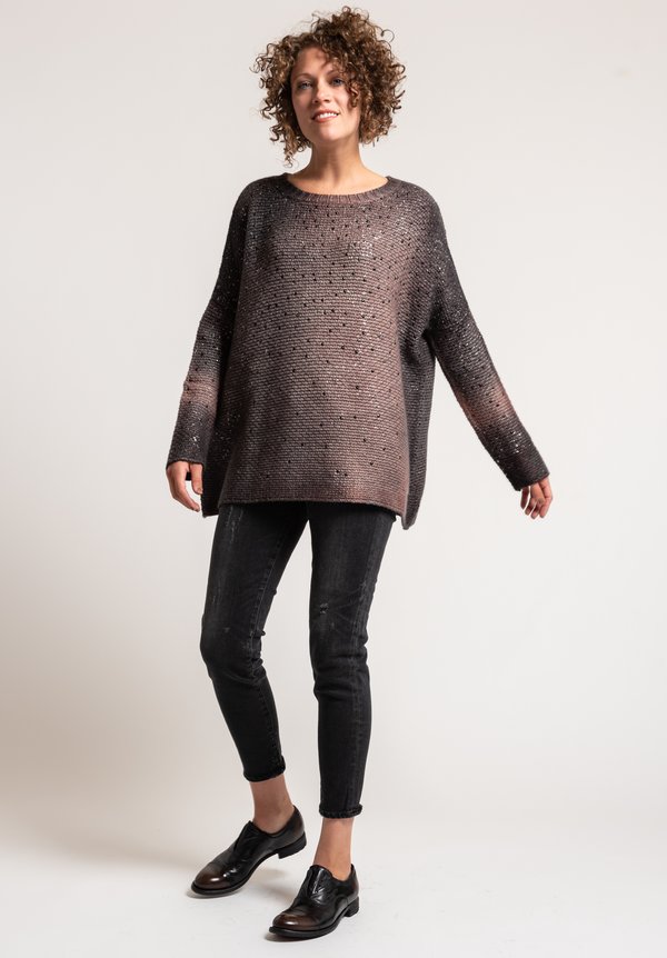 Avant Toi Studded & Speckled Metallic Sweater in Black/ Carruba	
