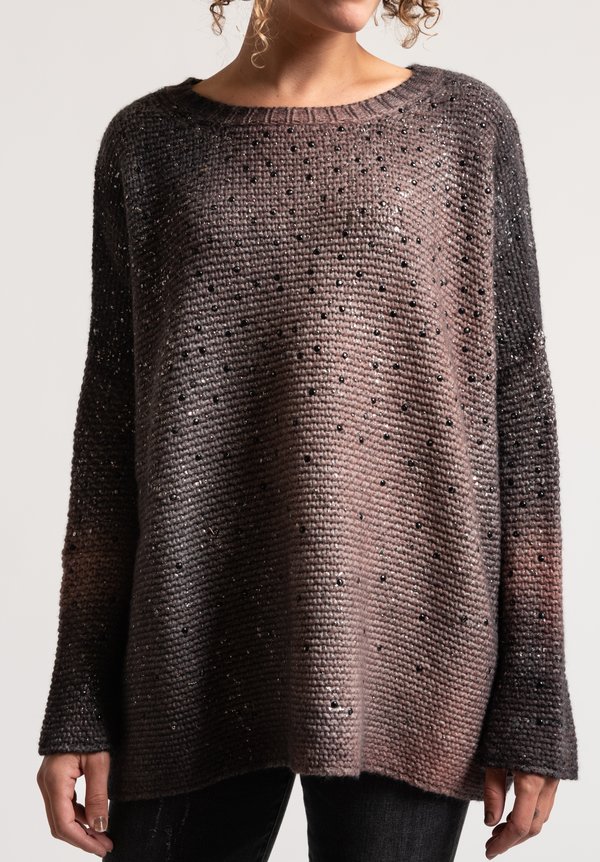 Avant Toi Studded & Speckled Metallic Sweater in Black/ Carruba	
