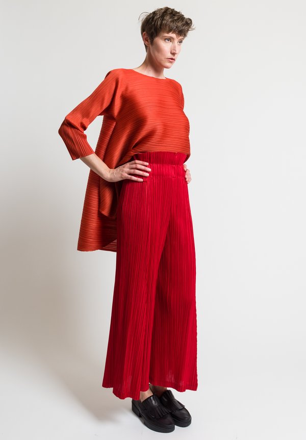 Issey Miyake Pleats Please Thicker Bottom Wide Leg Pants in Red 