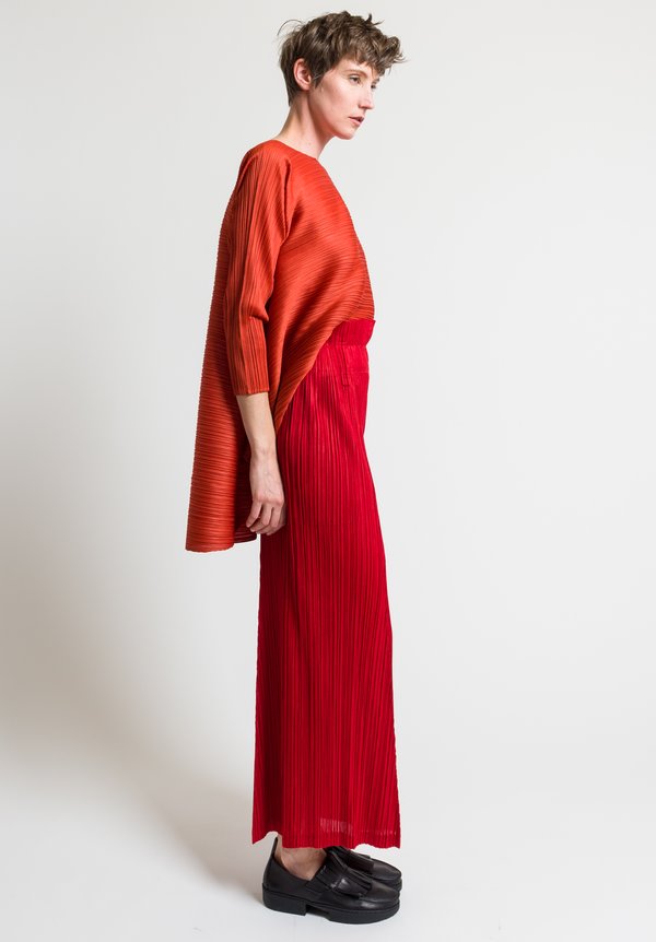 Issey Miyake Pleats Please Thicker Bottom Wide Leg Pants in Red
