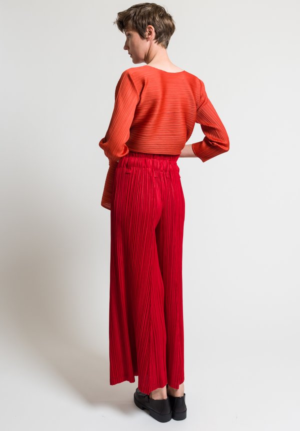 Issey Miyake Pleats Please Thicker Bottom Wide Leg Pants in Red