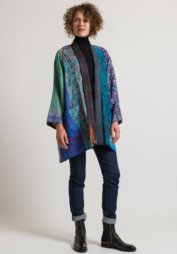 Mieko Mintz Vintage Silk 2-Layer Jacket in Turquoise/ Black	
