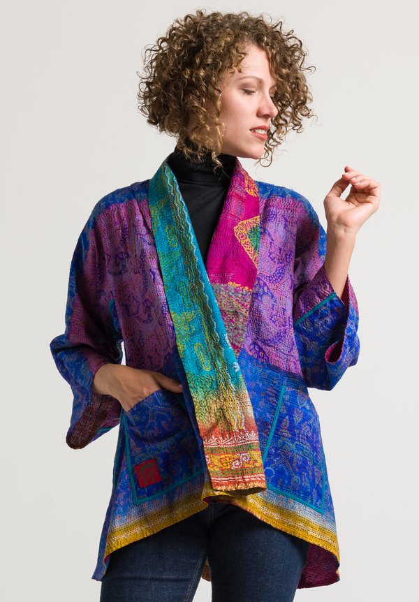 Mieko Mintz Silk 2-Layer Kimono Jacket in Pink/ Purple	