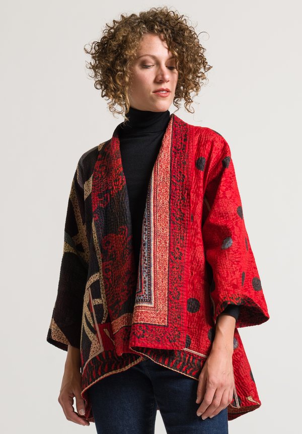 Mieko Mintz 4-Layer Kimono Jacket in Red/ Black	