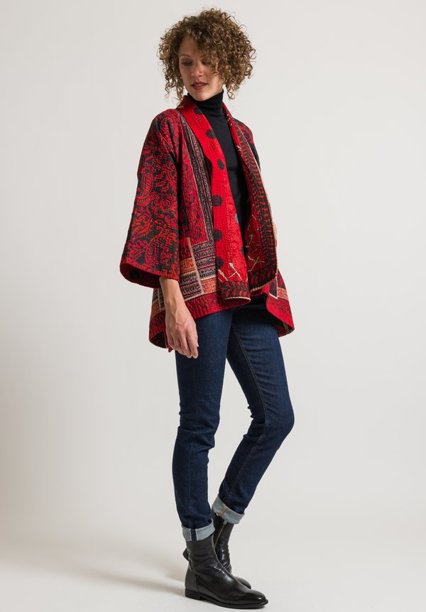 Mieko Mintz 4-Layer Kimono Jacket in Red/ Black	