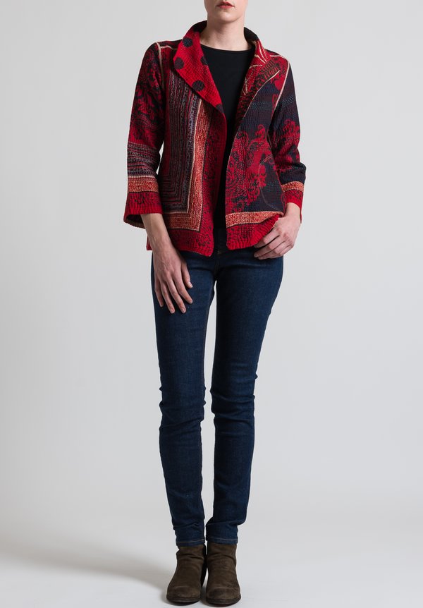 Mieko Mintz 4-Layer Dot & Paisley Short Jacket in Red/ Black	