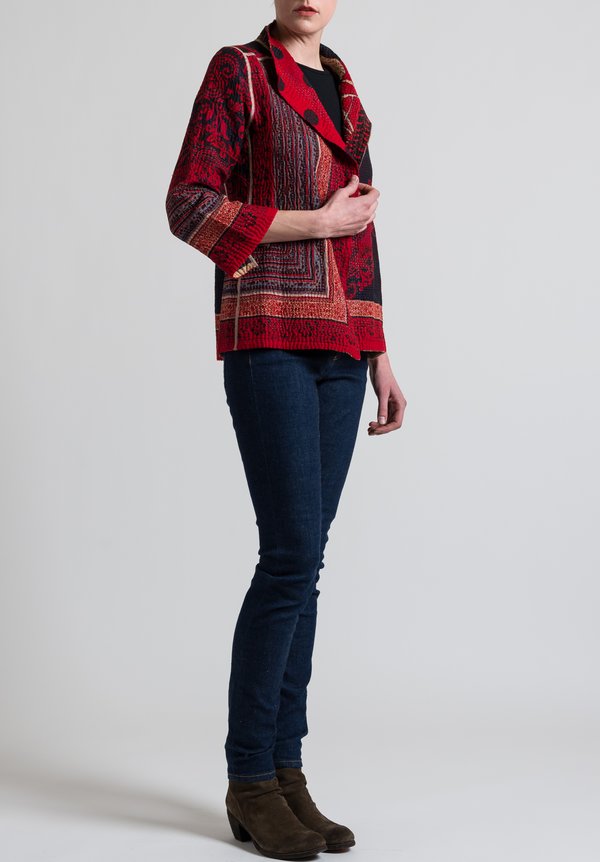 Mieko Mintz 4-Layer Dot & Paisley Short Jacket in Red/ Black	