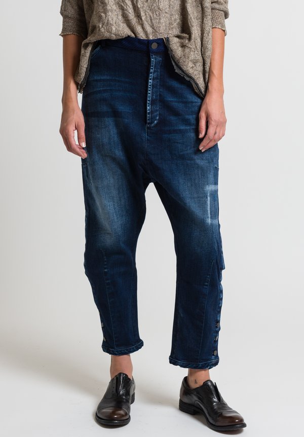 Umit Unal Button Cuff Drop Crotch Jeans in Blue | Santa Fe Dry Goods ...