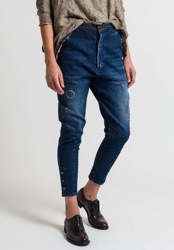 Umit Unal Painted Drop Crotch Jeans in Blue	