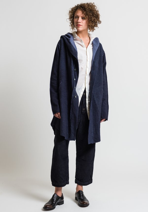 Umit Unal Hooded Button-Up Coat in Navy | Santa Fe Dry Goods . Workshop ...