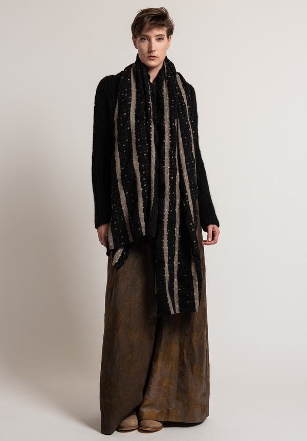 Uma Wang Virgin Wool Striped Scarf in Black/ Tan	