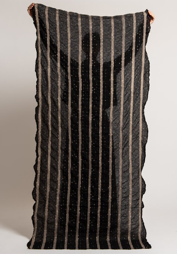 Uma Wang Virgin Wool Striped Scarf in Black/ Tan	