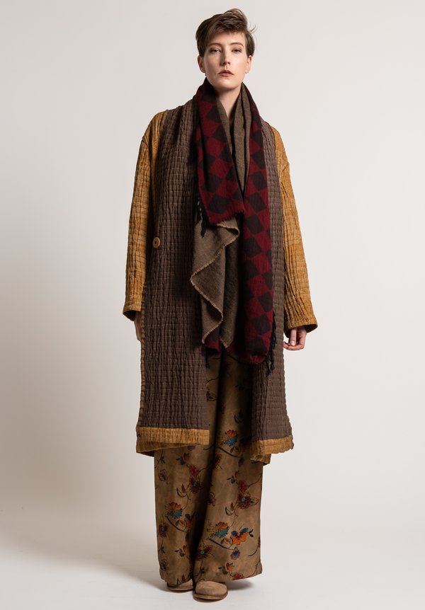 Uma Wang Patterned Scarf in Tan/ Red/ Brown	