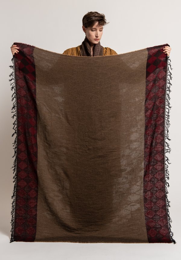 Uma Wang Patterned Scarf in Tan/ Red/ Brown	