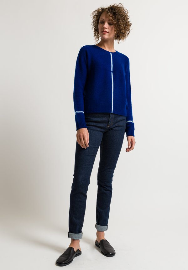 Suzusan Short Shibori Line Sweater in Blue/ Light Grey	