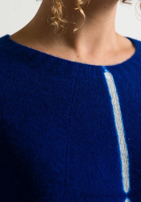 Suzusan Short Shibori Line Sweater in Blue/ Light Grey	