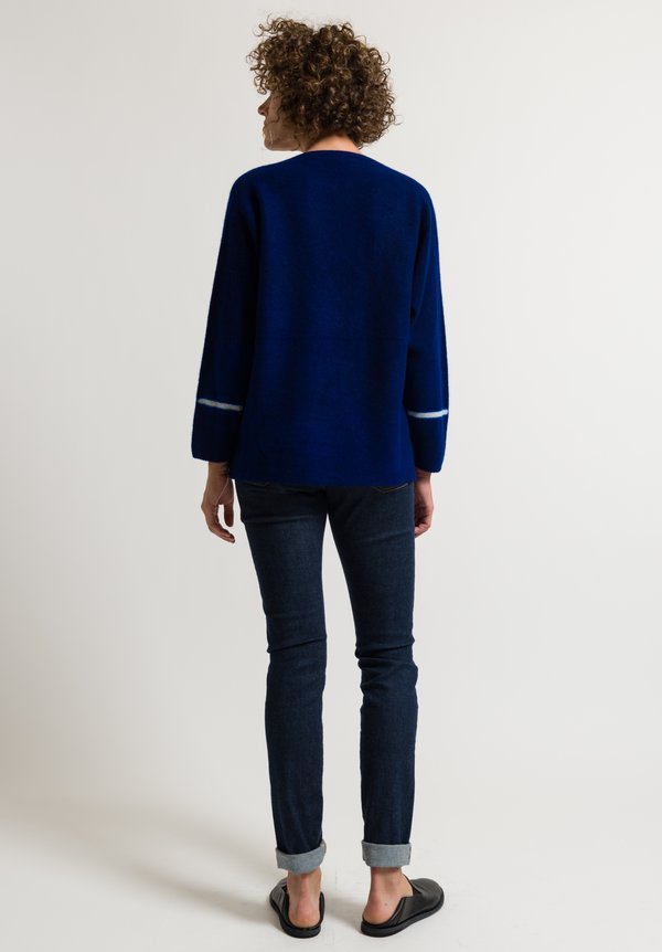 Suzusan Shibori Line Sweater in Blue/ Light Grey	