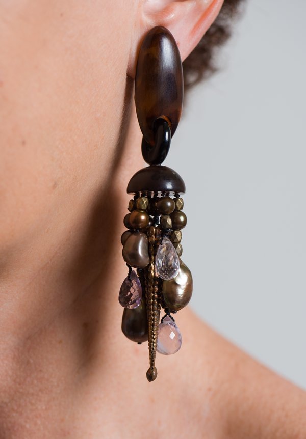 Monies UNIQUE Pearls, Horn & Crystal Clip on Earrings