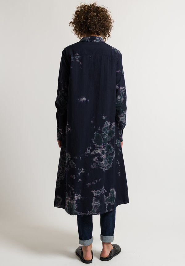 Suzusan Button Down Shibori Dress in Charcoal/ Navy	