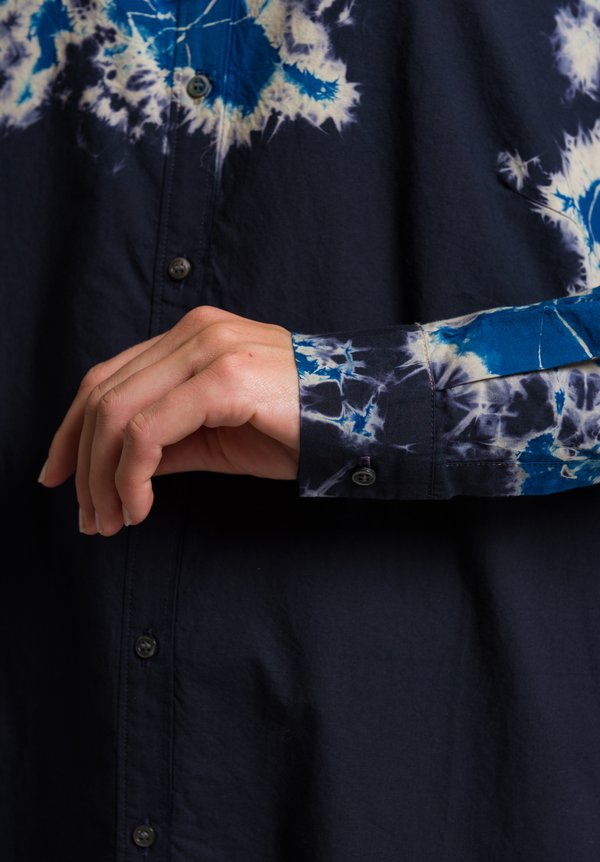 Suzusan Button Down Shibori Dress in Blue/ Navy