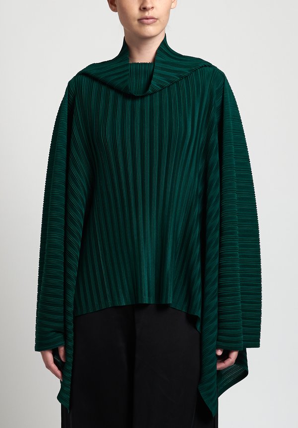 Issey Miyake Pleats Please October Turtleneck Poncho in Forest	