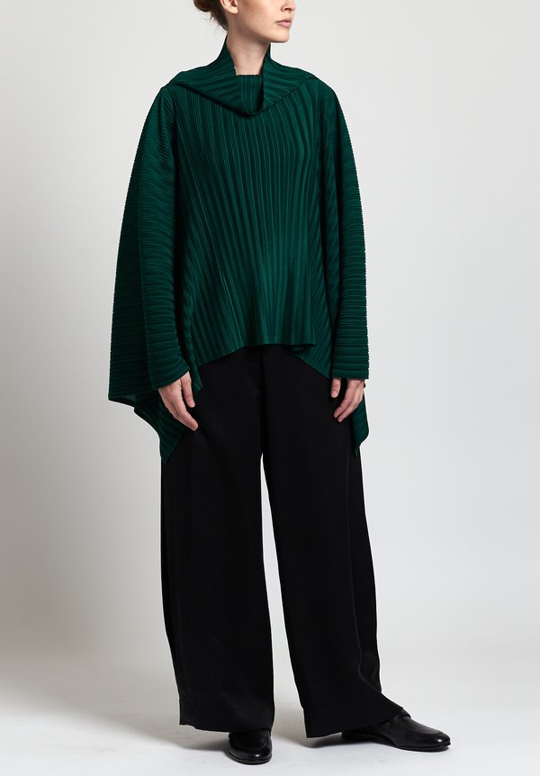 Issey Miyake Pleats Please October Turtleneck Poncho in Forest	