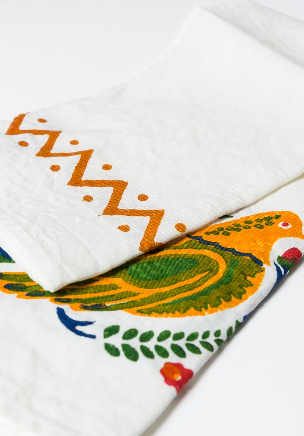 Bertozzi Handmade Linen  Kitchen Towel with Budgies in Orange	