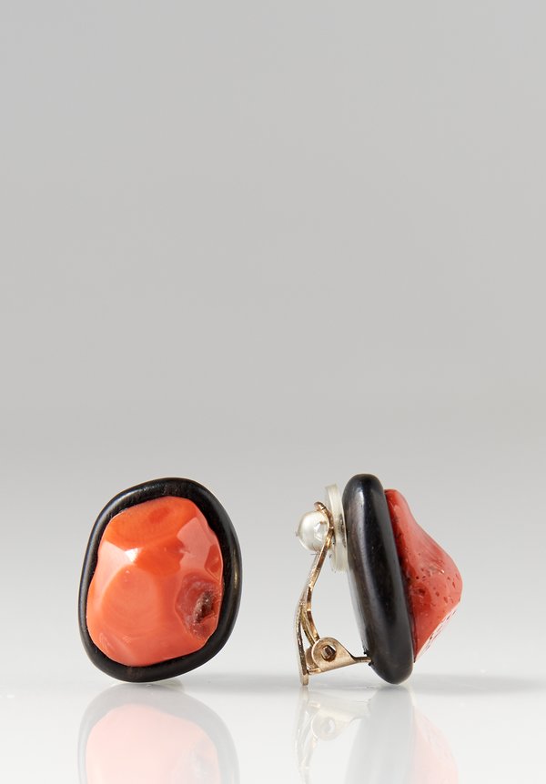 Monies UNIQUE Italian Coral & Ebony Clip On Earrings	