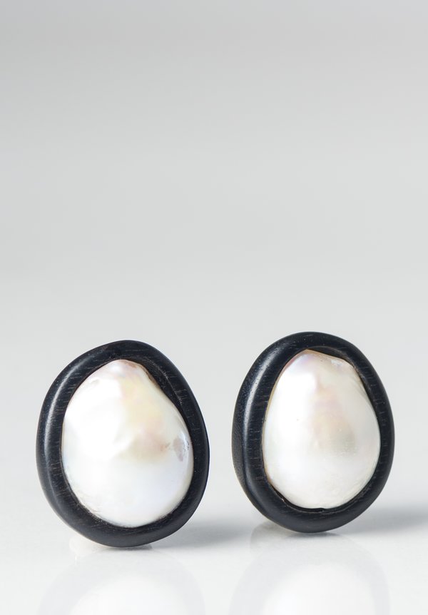 Monies UNIQUE Baroque Pearl and Ebony Clip On Earrings	
