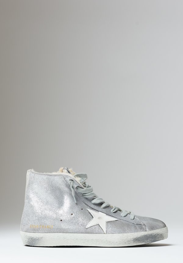 Golden Goose Glitter Francy Sneakers in Silver/ White	