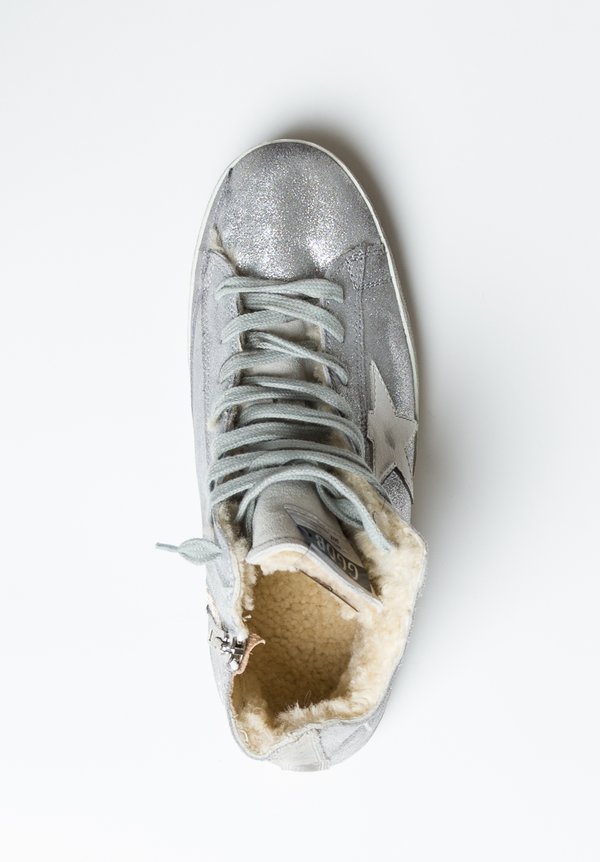 Golden Goose Glitter Francy Sneakers in Silver/ White	