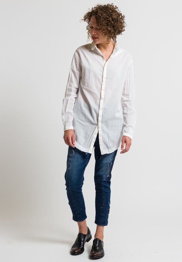 Umit Unal Ruffled Button Shirt in White	