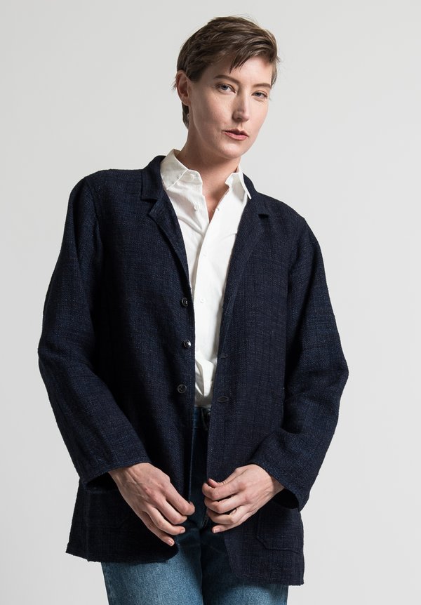 kaval narrow 5B jacket cotton linen navy肩幅約46cm