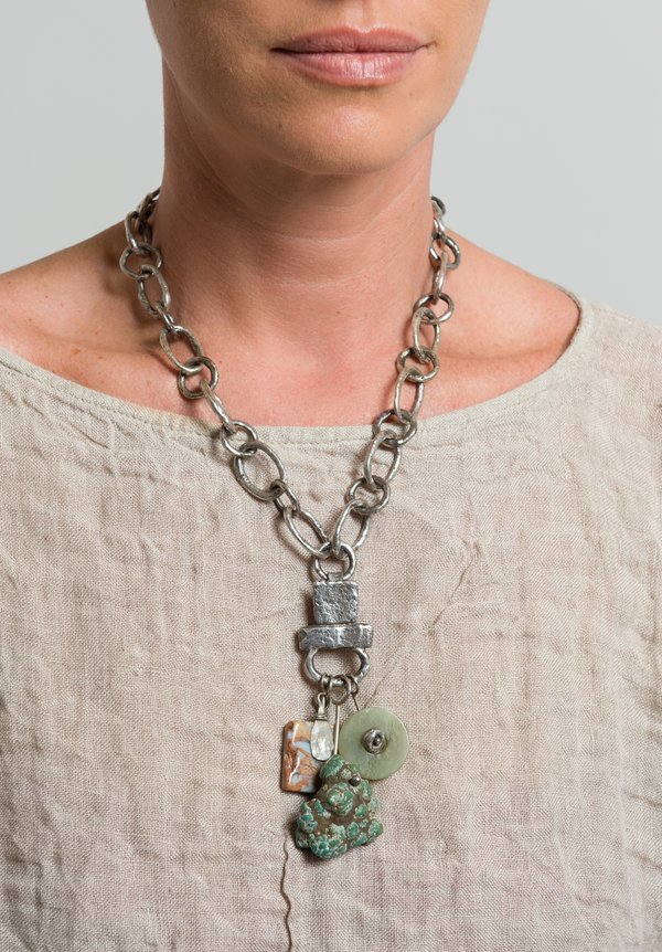 Holly Masterson Natural Turquoise, Snakeskin Jasper, Green Jade, Silver Adornment