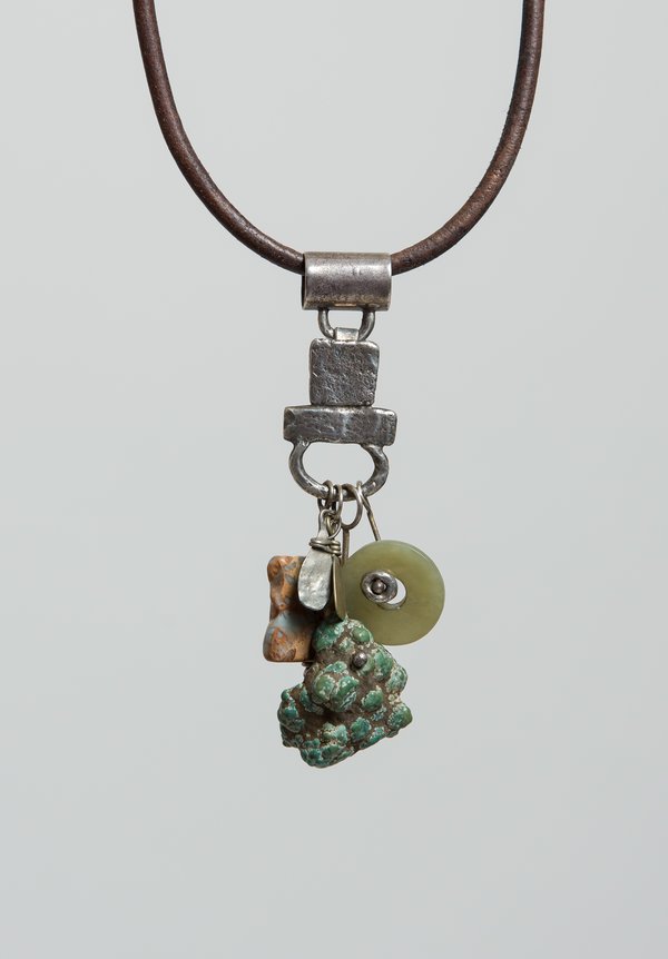 Holly Masterson Natural Turquoise, Snakeskin Jasper, Green Jade, Silver Adornment