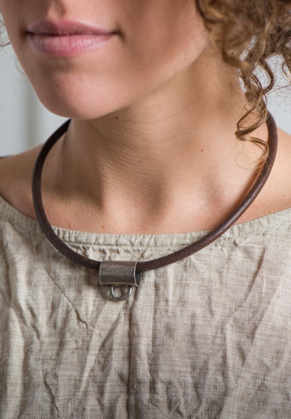 Holly Masterson Sterling, Leather 19" Adornment Necklace in Brown