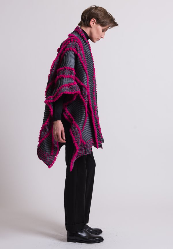 Issey Miyake Eagle Poncho in Graphite/ Pink	