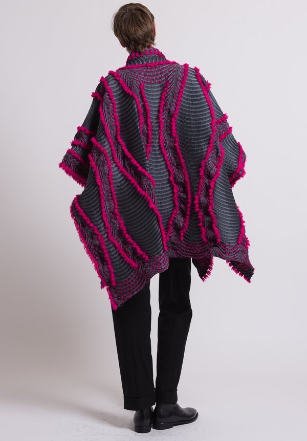 Issey Miyake Eagle Poncho in Graphite/ Pink	