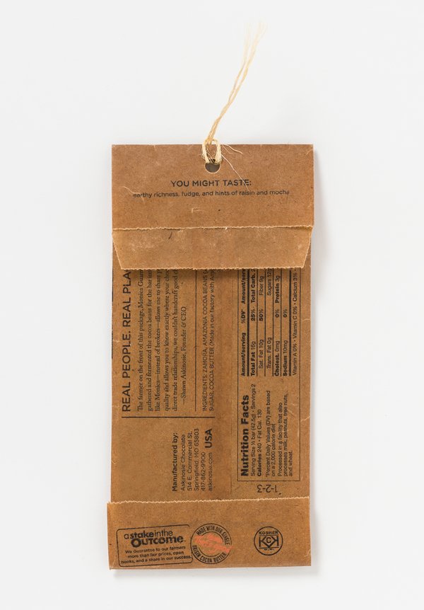 Askinosie Chocolate 72% Dark Chocolate Bar Zamora, Amazonia