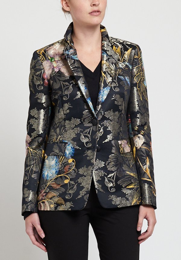 Etro Floral Jacket in Black/ Metallic	