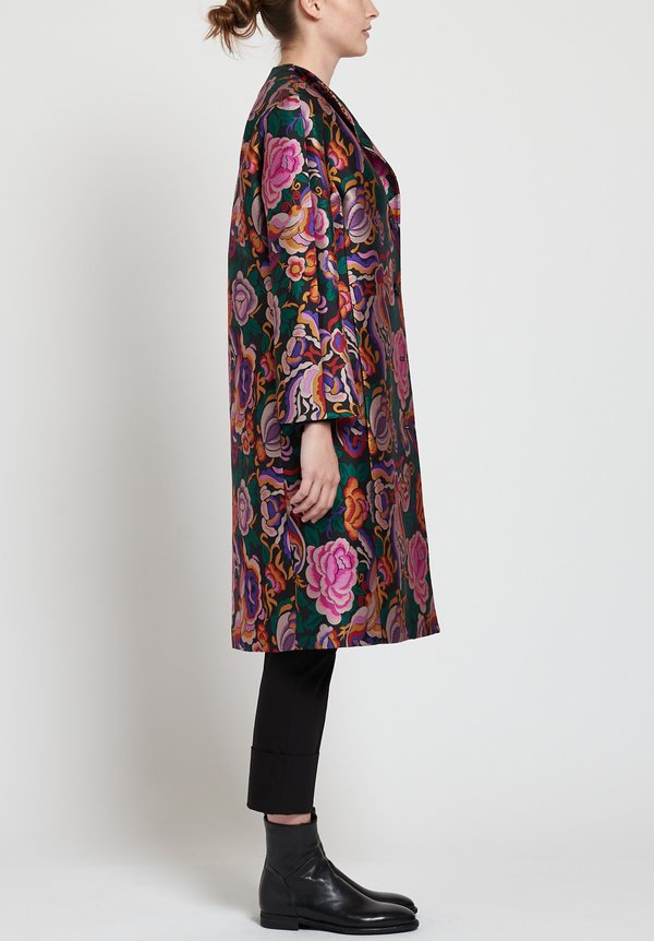 Etro Rose and Butterfly Print Coat in Black	