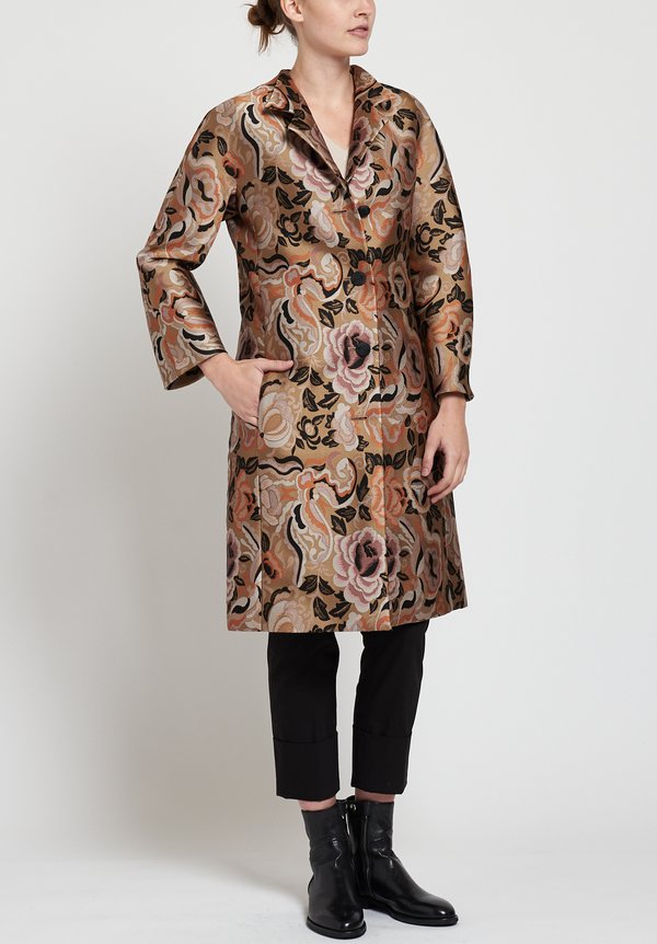 Etro Rose and Butterfly Print Coat in Tan	