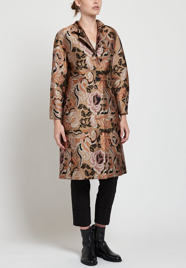 Etro Rose and Butterfly Print Coat in Tan	