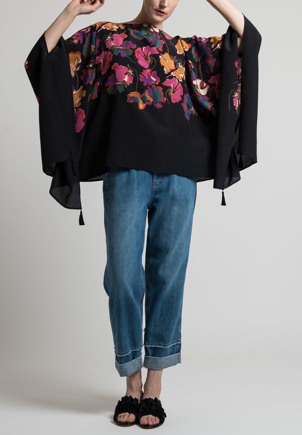Etro Floral Poncho Top in Black	