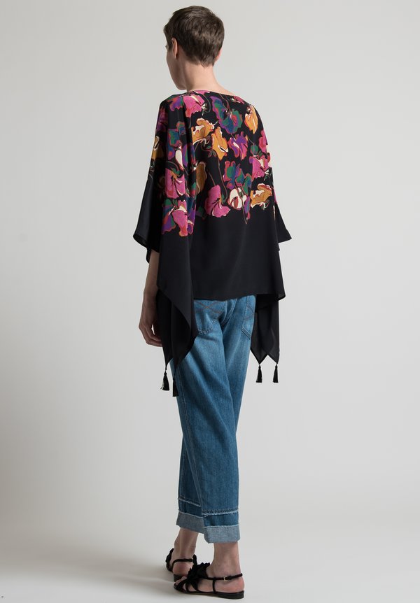 Etro Floral Poncho Top in Black	