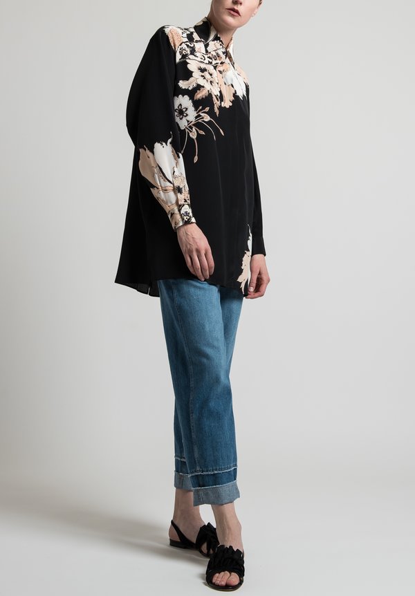Etro Oversized Floral Print Blouse in Black	
