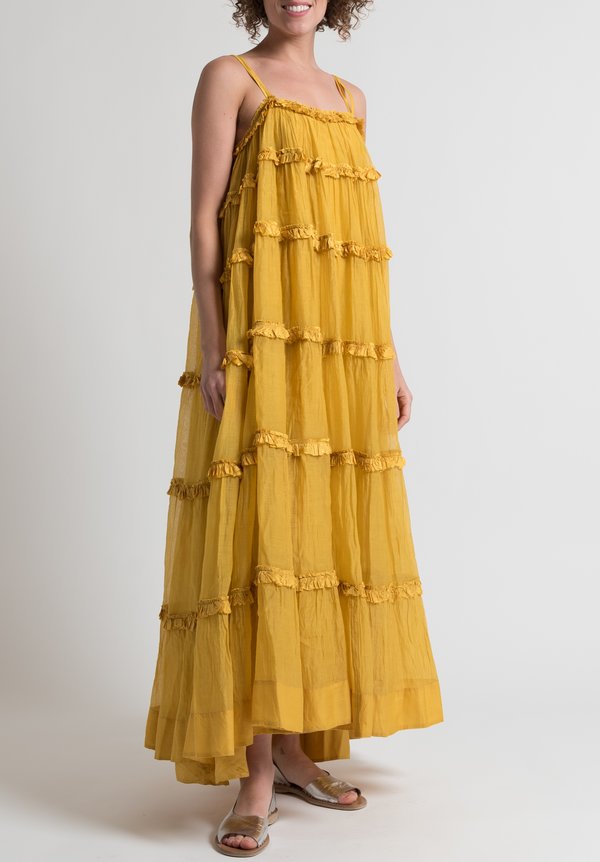 Péro Long Ruffle Dress in Yellow	