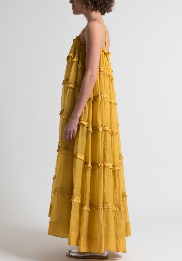 Péro Long Ruffle Dress in Yellow	