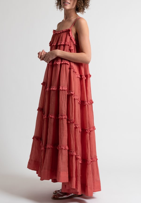 Péro Long Ruffle Dress in Pink	